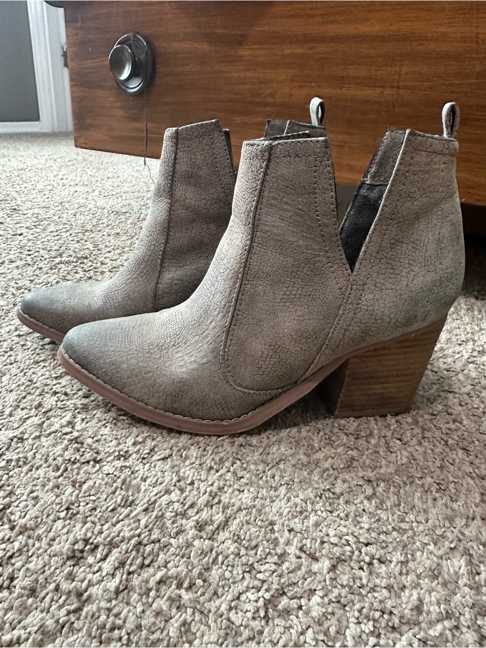 Not Rated Taupe Ankle Booties with Stacked Block Heel